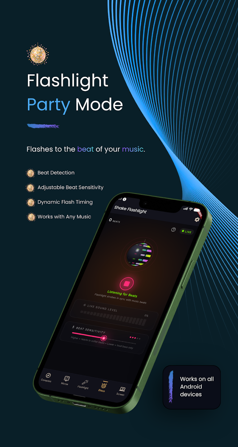 Smart disco music strobe synchronizes light to music beats
