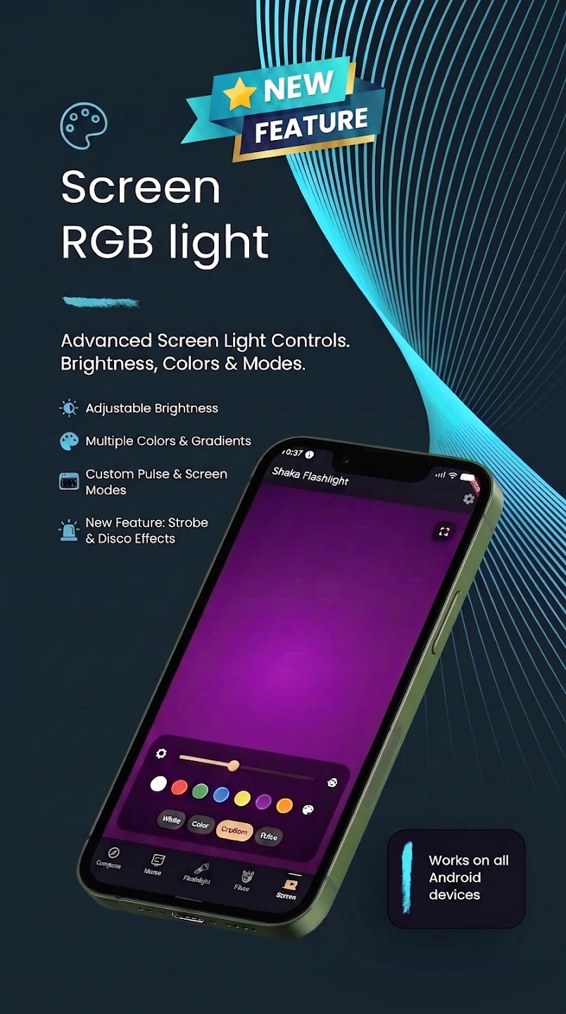 Full-screen color light with custom color picker and reading lantern